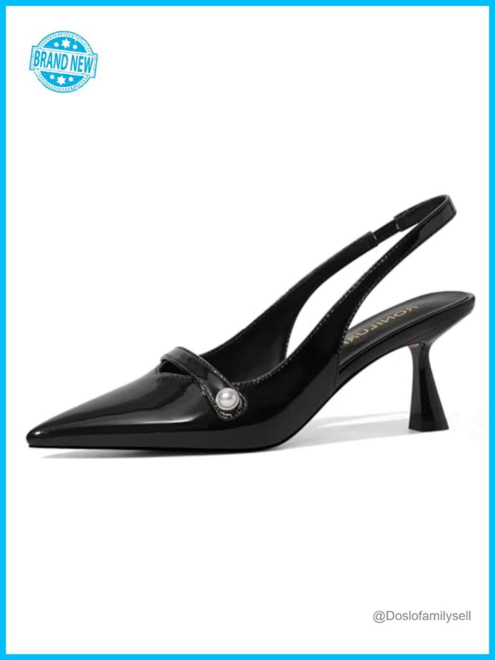 Kitten Heels Slingback Low Heel Pumps Faux Leather Pointed Toe Pearl Work
